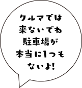 クルマでは来ないでね 駐車場が本当に１つもないよ!